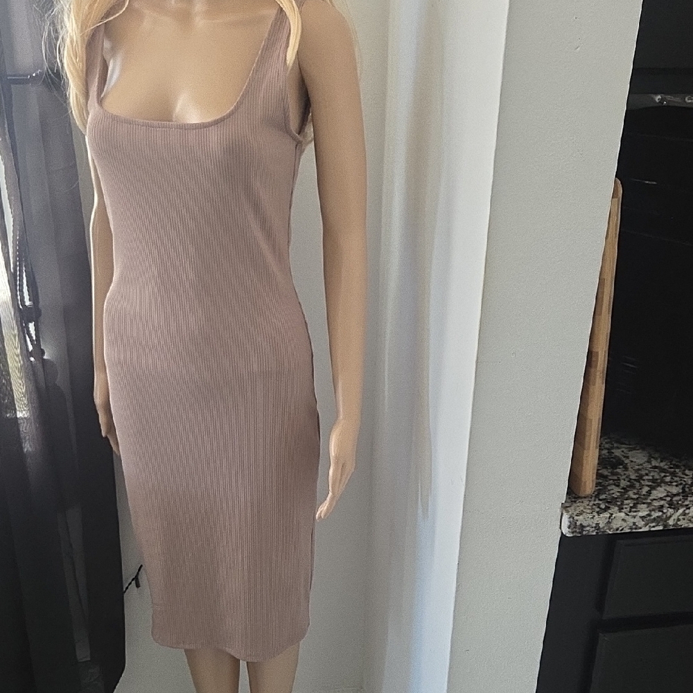 Popular 21 Tan Ribbed Dress NWOT L